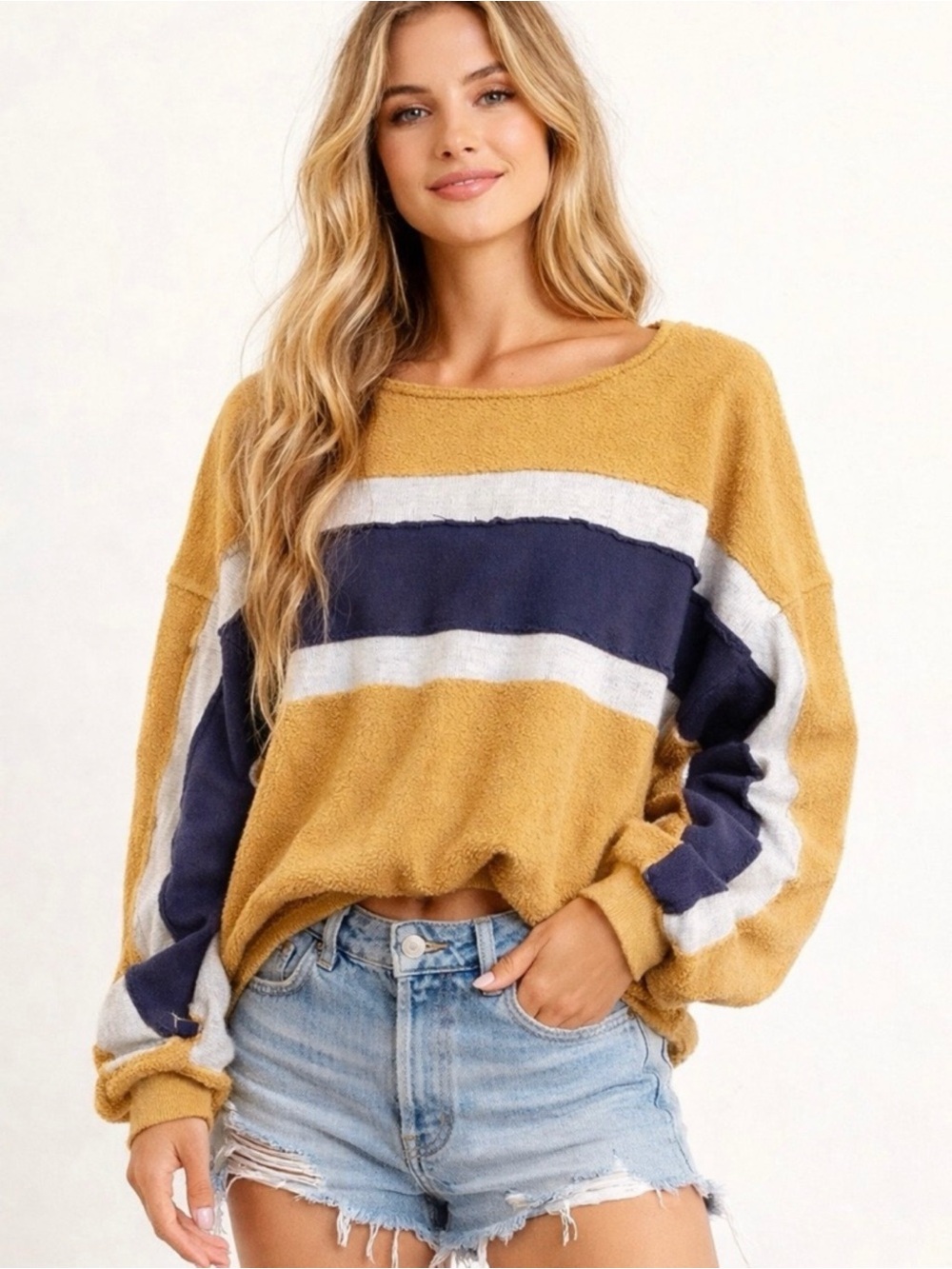 FP Paulo Alto Crew Neck Sweatshirt ~ Mustard with Contrast Stripes